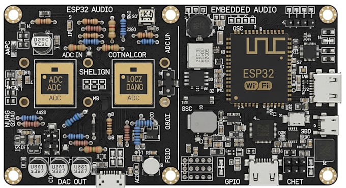 design esp32 embedded audio pcb with adc dac mixed signal low noise hardware