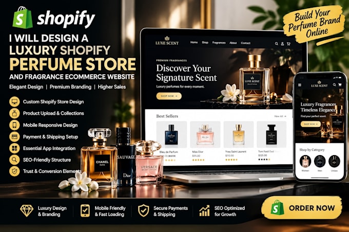 design a luxury shopify perfume store and fragrance ecommerce website