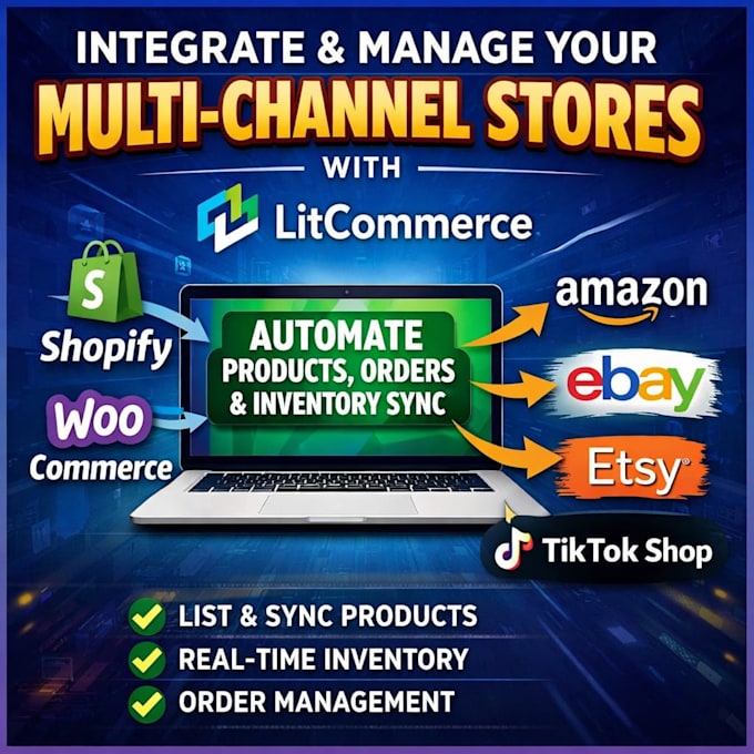 integrate and manage multichannel shopify, woocommerce wix store via litcommerce