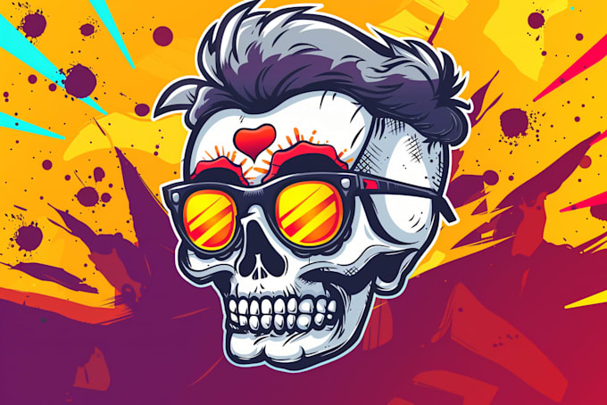 draw skull or retro cartoon character