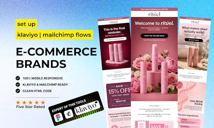 design and set up klaviyo, mailchimp flows for e commerce brands