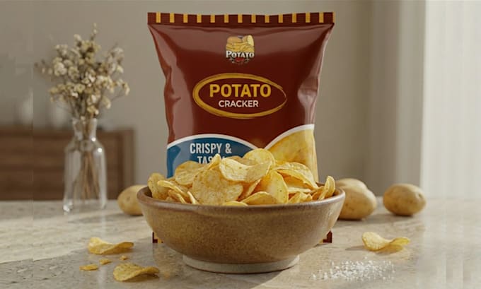 design modern packaging, pouch, chips bag and product label
