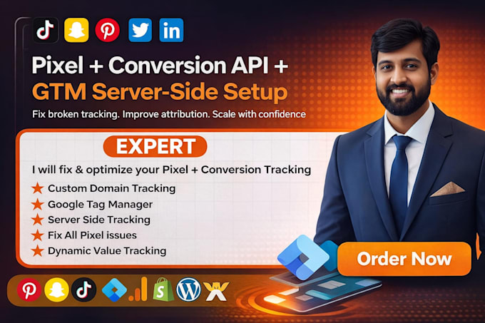 setup pixel,conversion API for facebook, tiktok, snapchat, pinterest, linkedin