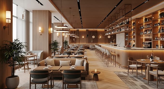 design stunning 3d restaurant, bar, cafe and lounge interior visualization