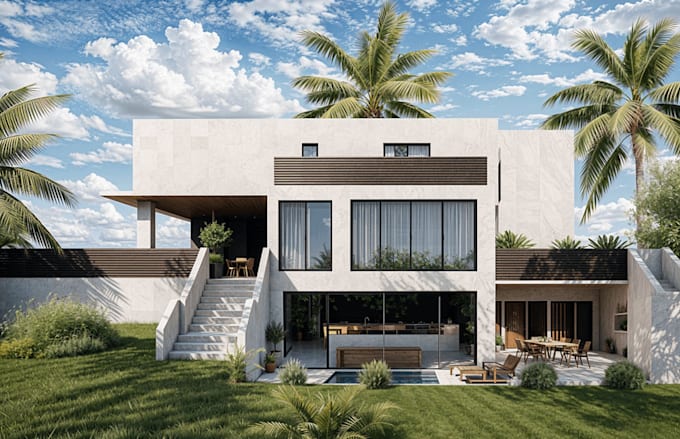 high quality architectural render, modern interior exterior design concept, cgi