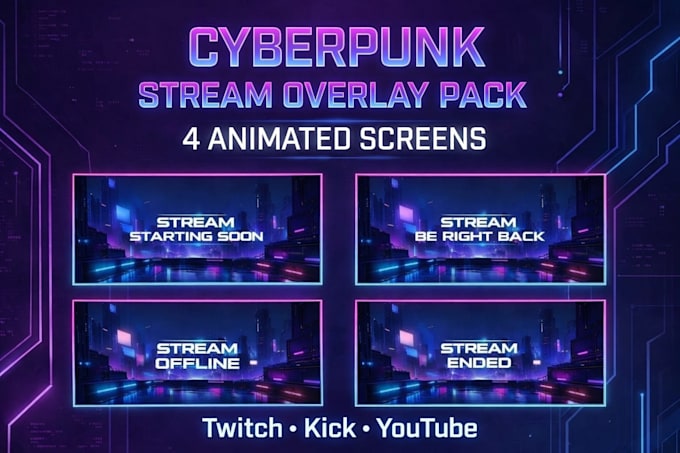 create cyberpunk animated stream overlay pack