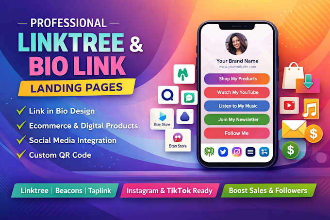 create a professional linktree  link in bio , bio link landing page