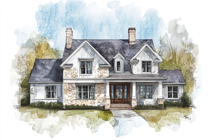 draw house illustration watercolor style