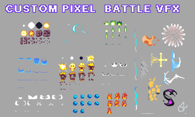 create pixel art vfx magic spell, fire, explosion and battle effects animation