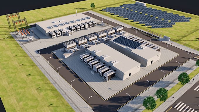 design 3d data center, data warehouse, server room, IT facility with cgi visual