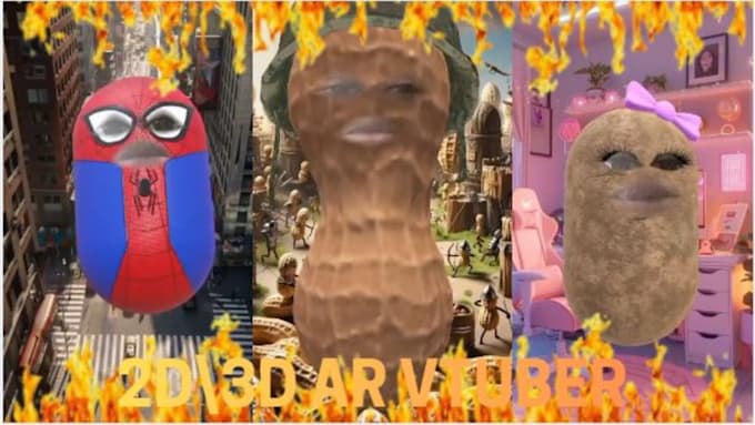 design high quality burnt peanut character, 3d ar vtuber ar vtuber for streaming