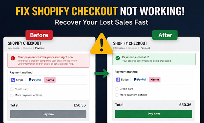 fix shopify checkout not working, payment errors, and checkout bugs fast