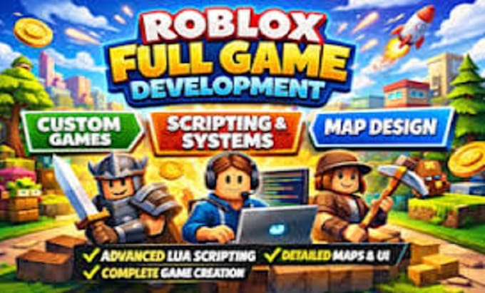 develop full roblox game with custom scripting, systems , maps