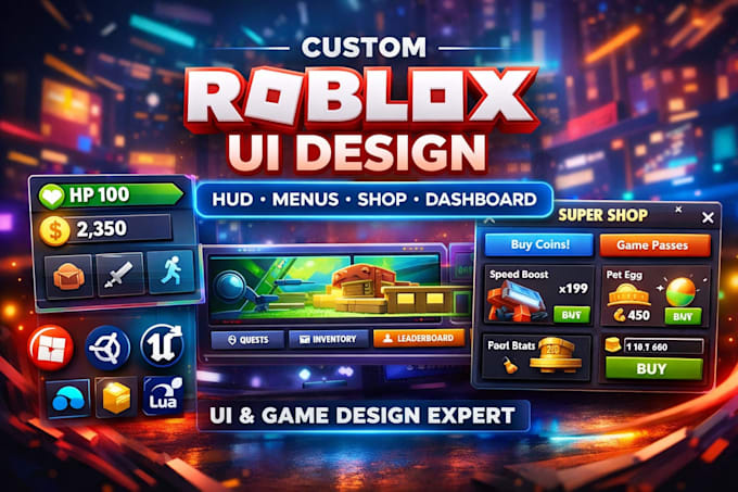 Design custom roblox game ui ux, hud, menus, shop and dashboard for ...