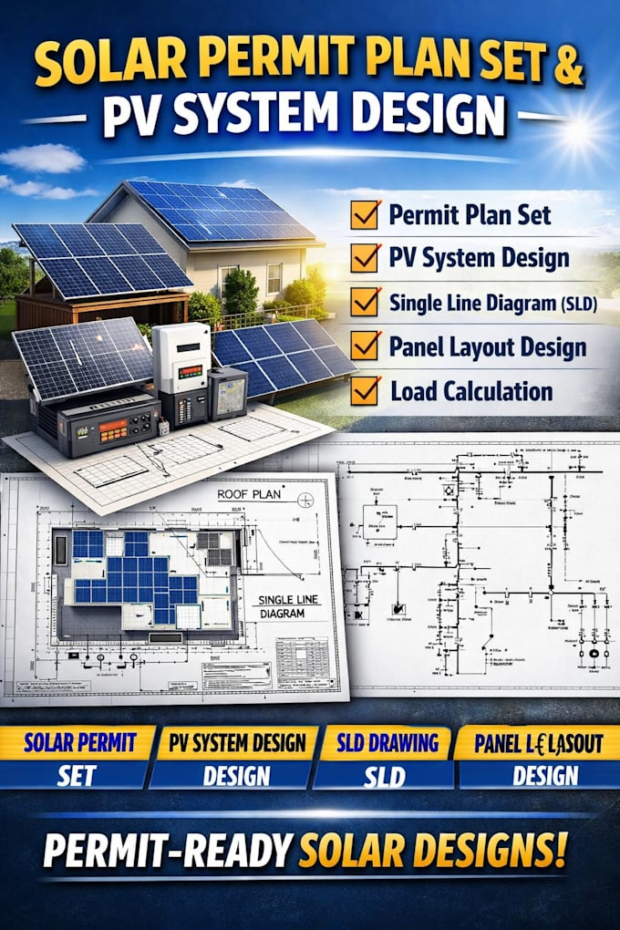 Zonne-energievergunning plan set, pv-systeemontwerp, sld ...