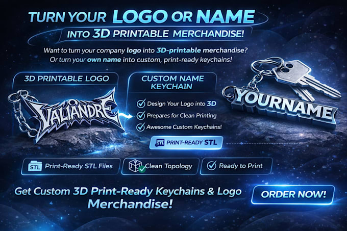 turn your logo or name into 3d printable merchandise