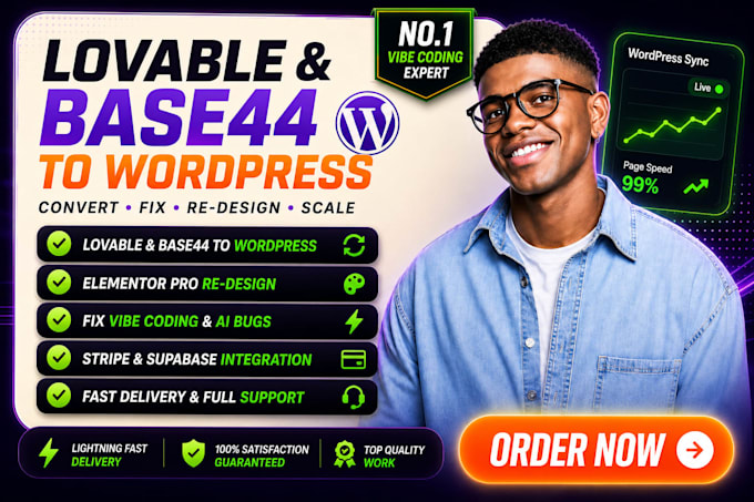 convert lovable or base44 to wordpress elementor, fix vibe coding ai web app