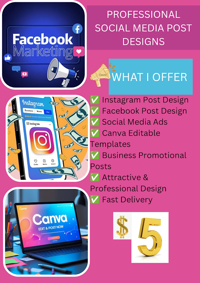 design professional instagram , facebook and canva post design
