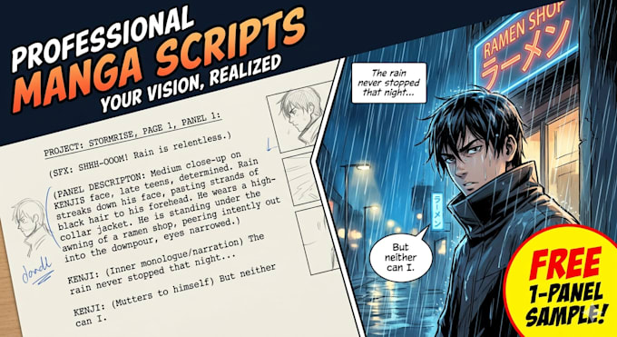 write a professional manga script or comic book story with panel beats