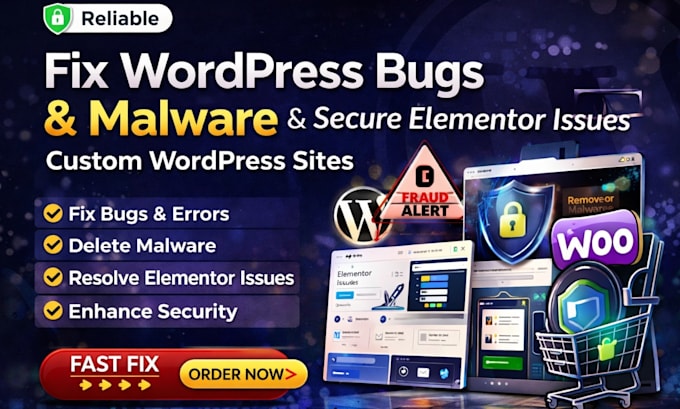 fix wordpress bugs, malware, elementor issues and secure custom wordpress site