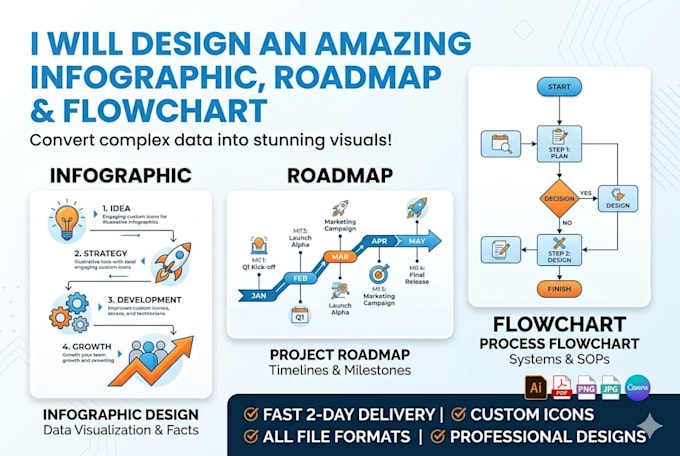 design an amazing infographic, roadmap and flowcharts