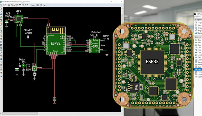 design esp32 drone pcb in kicad with schematic and layout