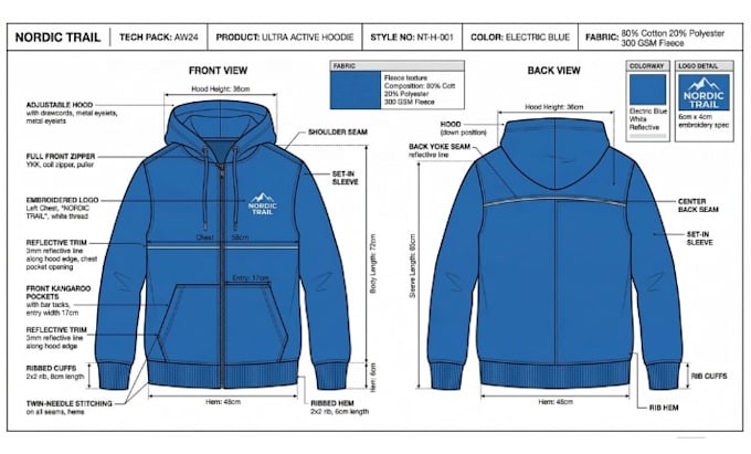 develop accurate fashion tech packs, size charts, and garment construction guide