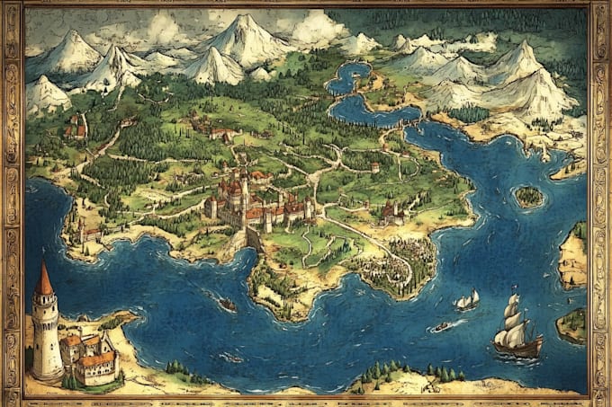create 2d map illustration map design vector fantasy board