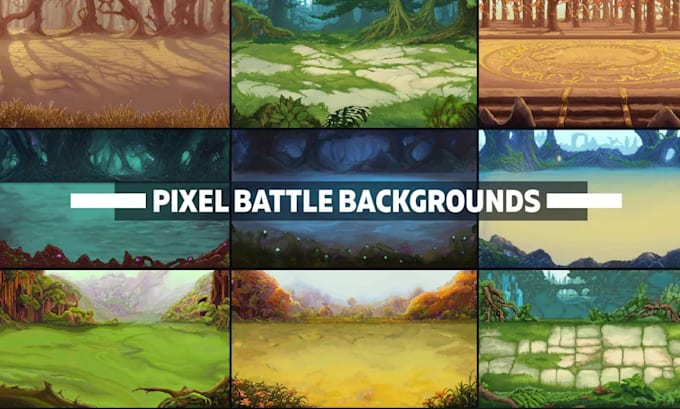Create pixel art background, art scenes, landscape, battle ground and ...