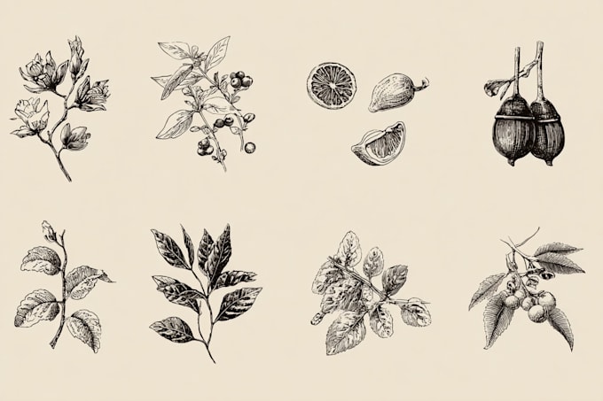 craft vintage style botanical food illustrations