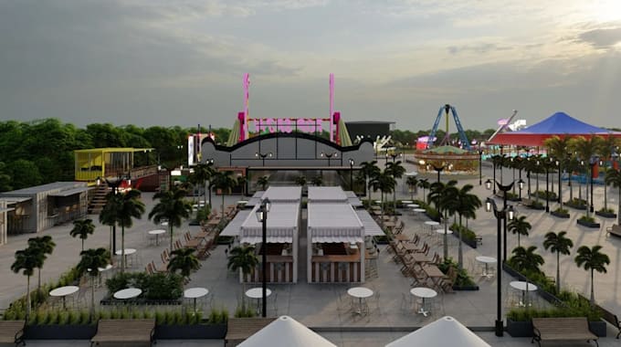 revitalize modern amusement park,visualize public playground,landscape rendering