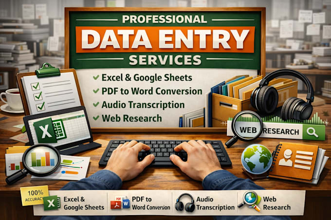 do data entry, web research, copy paste, spreadsheet, virtual assistant