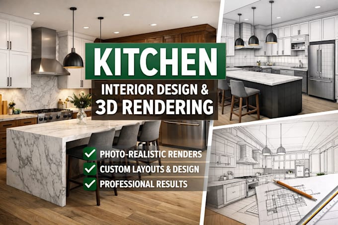 do kitchen interior design and render of kitchen design