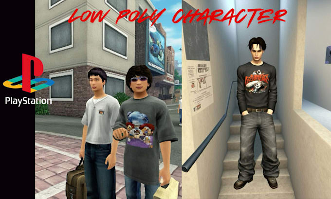 create 3d low poly vtuber ps1 ps2 character design,  as a low poly artist