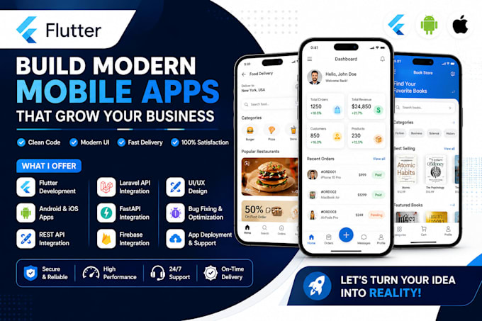 build professional flutter mobile app with backend api