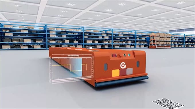 create 3d industrial animation for warehouse robotics, agv and amr automation