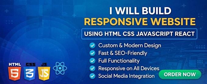 build responsive website using HTML CSS javascript and react