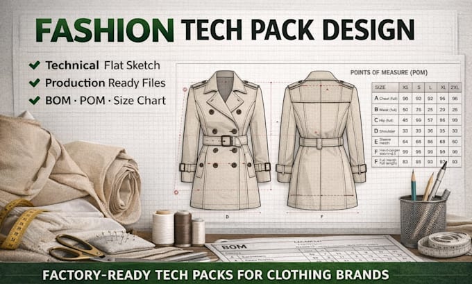 create fashion tech pack, clothing tech pack design  and technical drawing