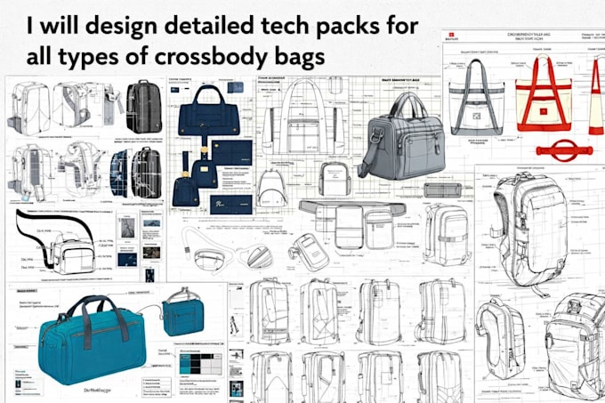 create professional tech packs for crossbody bags for manufacturing