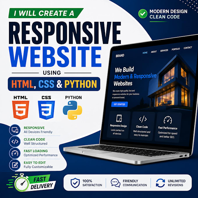 build a responsive website using HTML CSS with python
