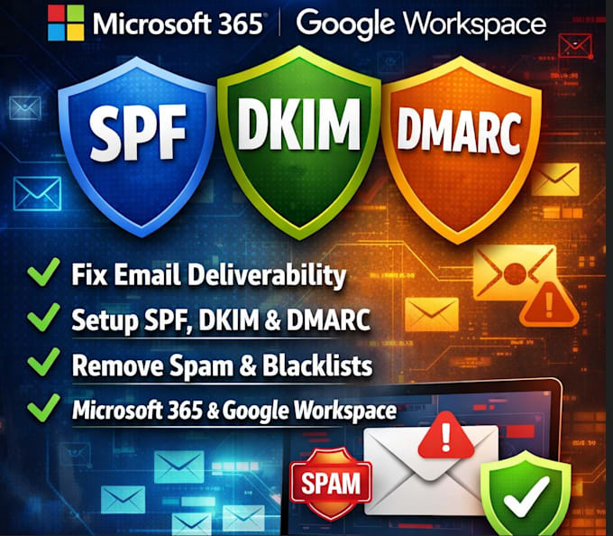 fix m365, google workspace email issues, spf, mx, dkim, dmarc and spam problem