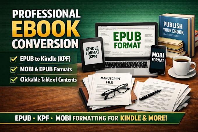 convert your ebook to epub kpf and kindle format professionally