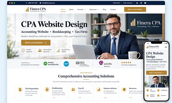 design CPA website accounting website bookkeeping tax finance wordpress website