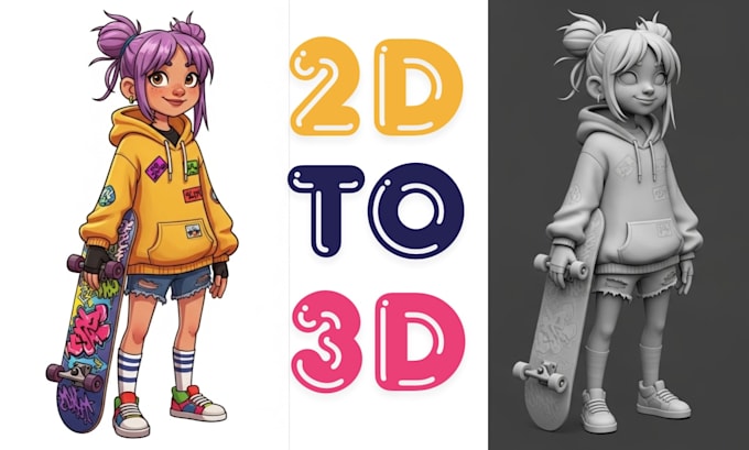 convert 2d to 3d printable model stylized 3d character design 2d to 3d model