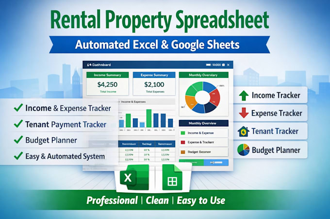 do automated rental property spreadsheet, income expense tracker, budget planner