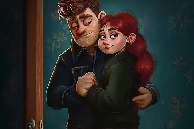 design a kawaii style couple character portrait
