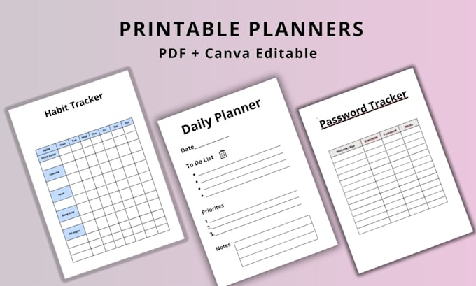 design printable planners PDF and canva templates