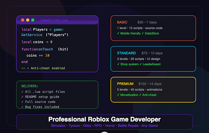 build a professional roblox game with scripting and UI