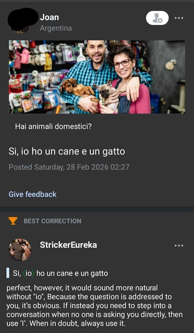 correct your italian text and pronunciation