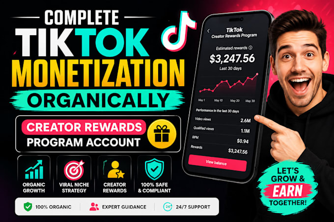 do complete tik tok monetization organically, creator rewards program account